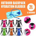 Lightweight nylon hydration backpack with two liter water bladder and adjustable shoulder straps