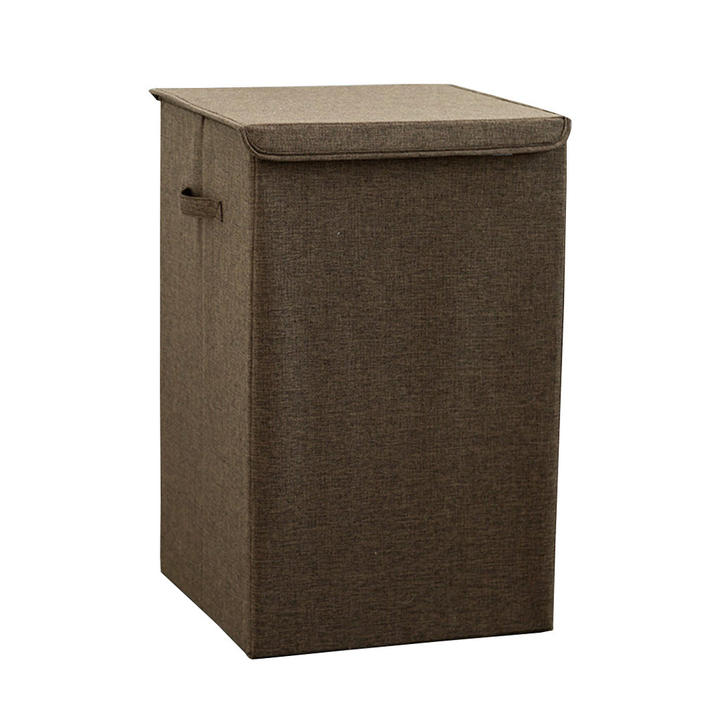 Large coffee brown canvas collapsible laundry hamper with lid and handles for home organization