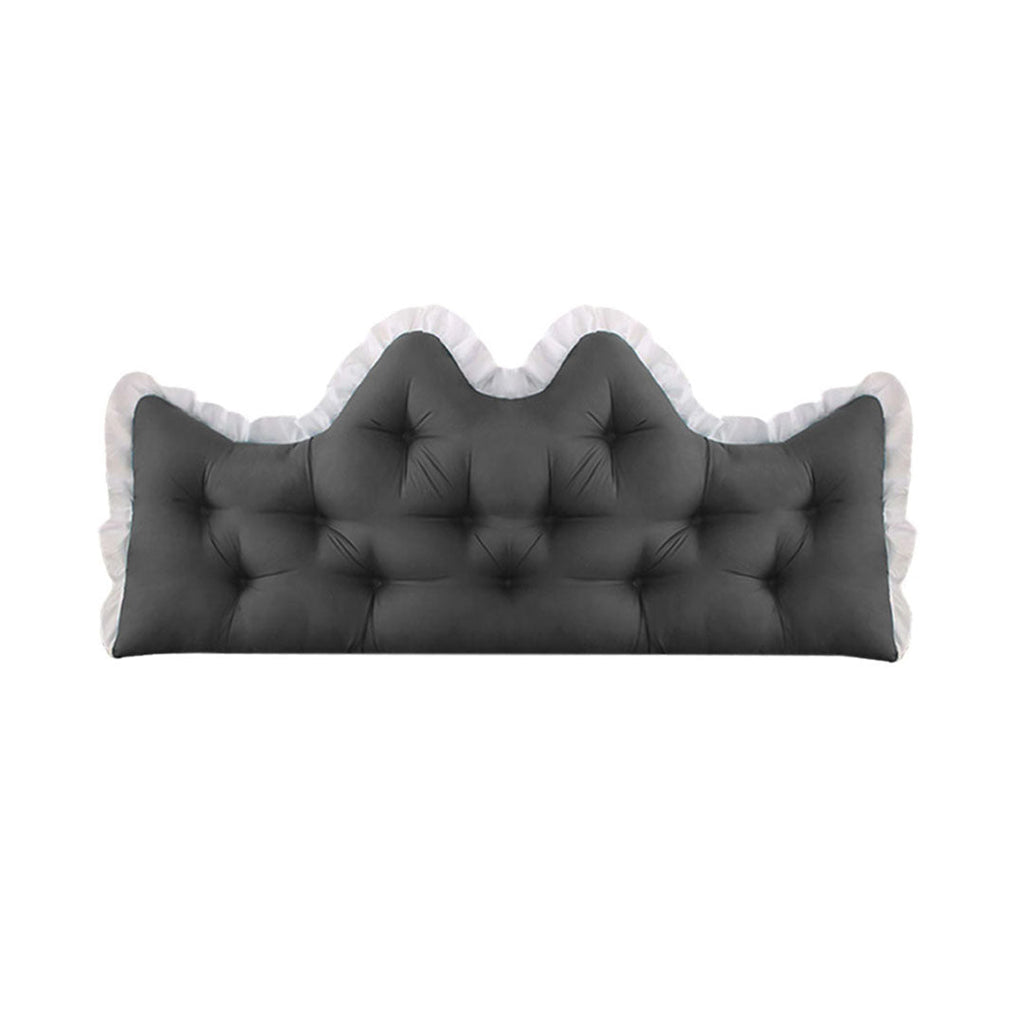 Tufted crown headboard cushion in charcoal grey polyester providing soft backrest support for bed reading