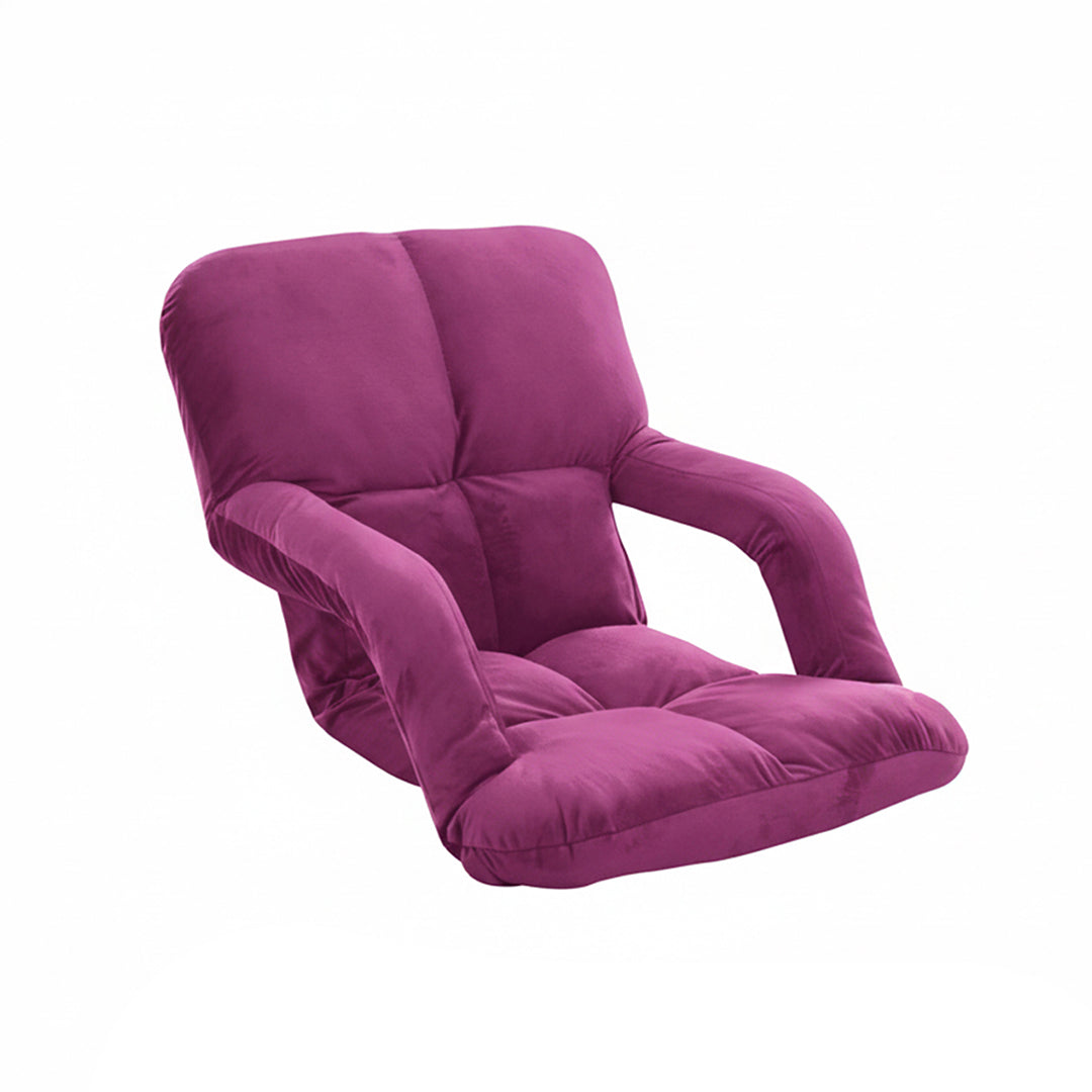Magenta adjustable foldable floor chair with armrests plush flannel fabric and steel frame