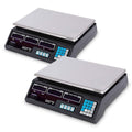 Two SOGA digital kitchen scales in black with stainless steel platforms and double sided LCD displays