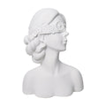 Matte white resin 36cm blindfold lady bust sculpture with delicate floral detailing for home decor