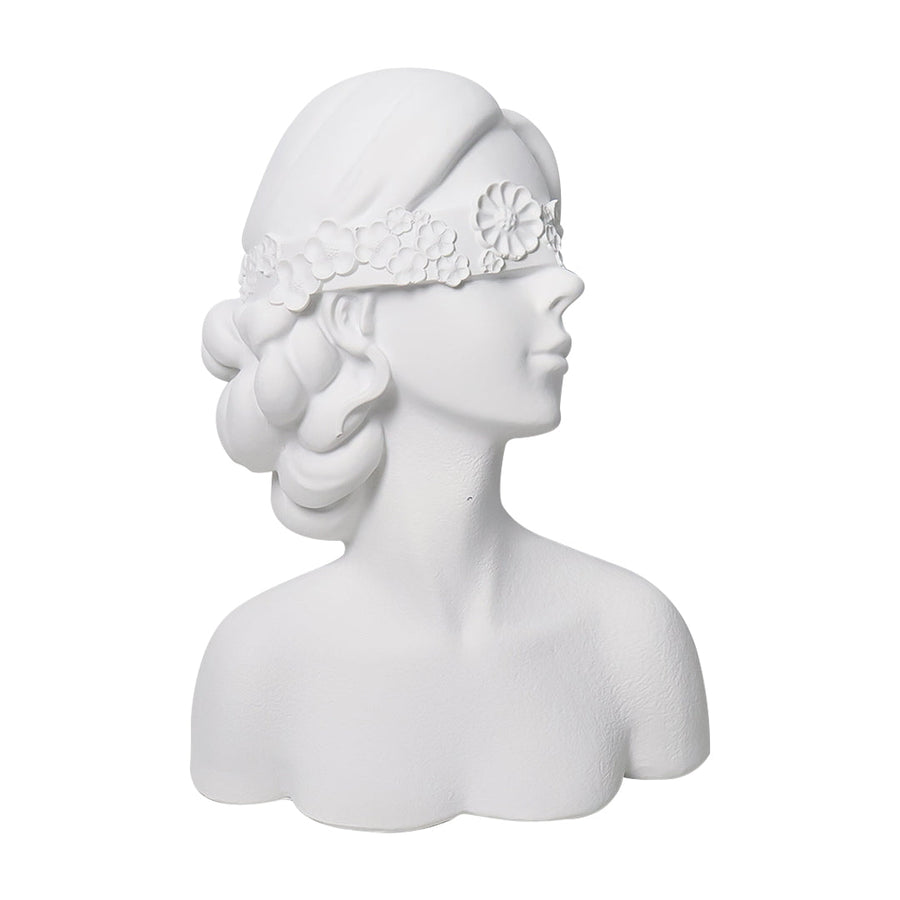 SOGA 36cm White Resin Sculpture Blindfold Lady Bust Design for Home Decor