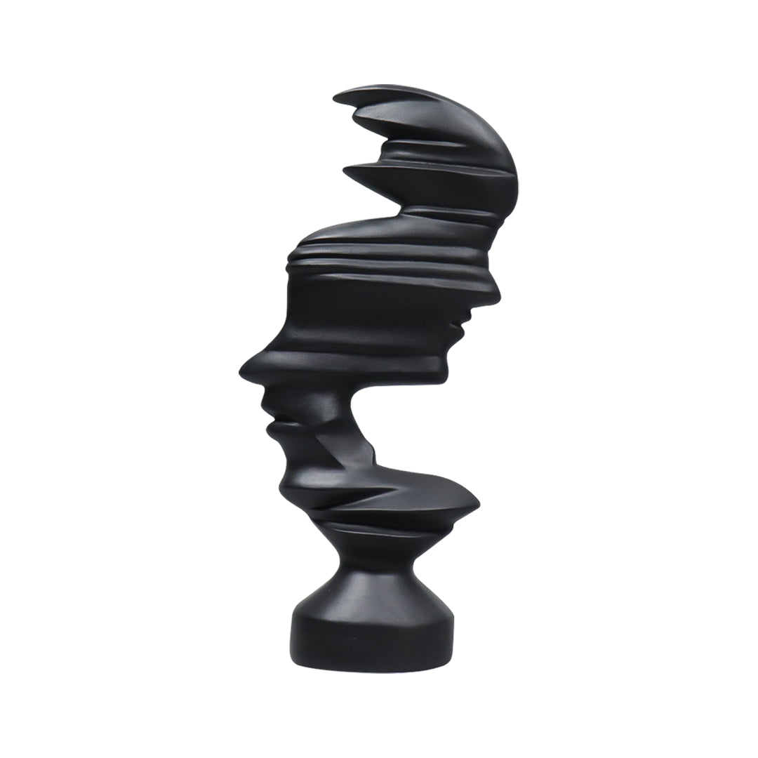 Matte black dual-face abstract resin sculpture standing 44cm tall for modern home decor