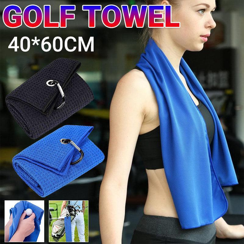 Waffle cotton sports golf towel with metal carabiner clip for cleaning golf clubs and balls