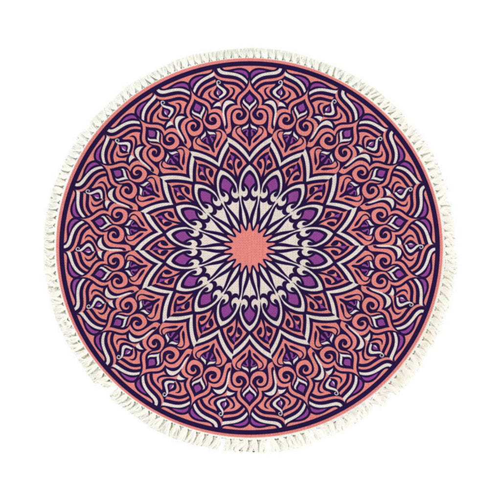 Purple mandala round area rug with anti-slip backing for modern living room decor