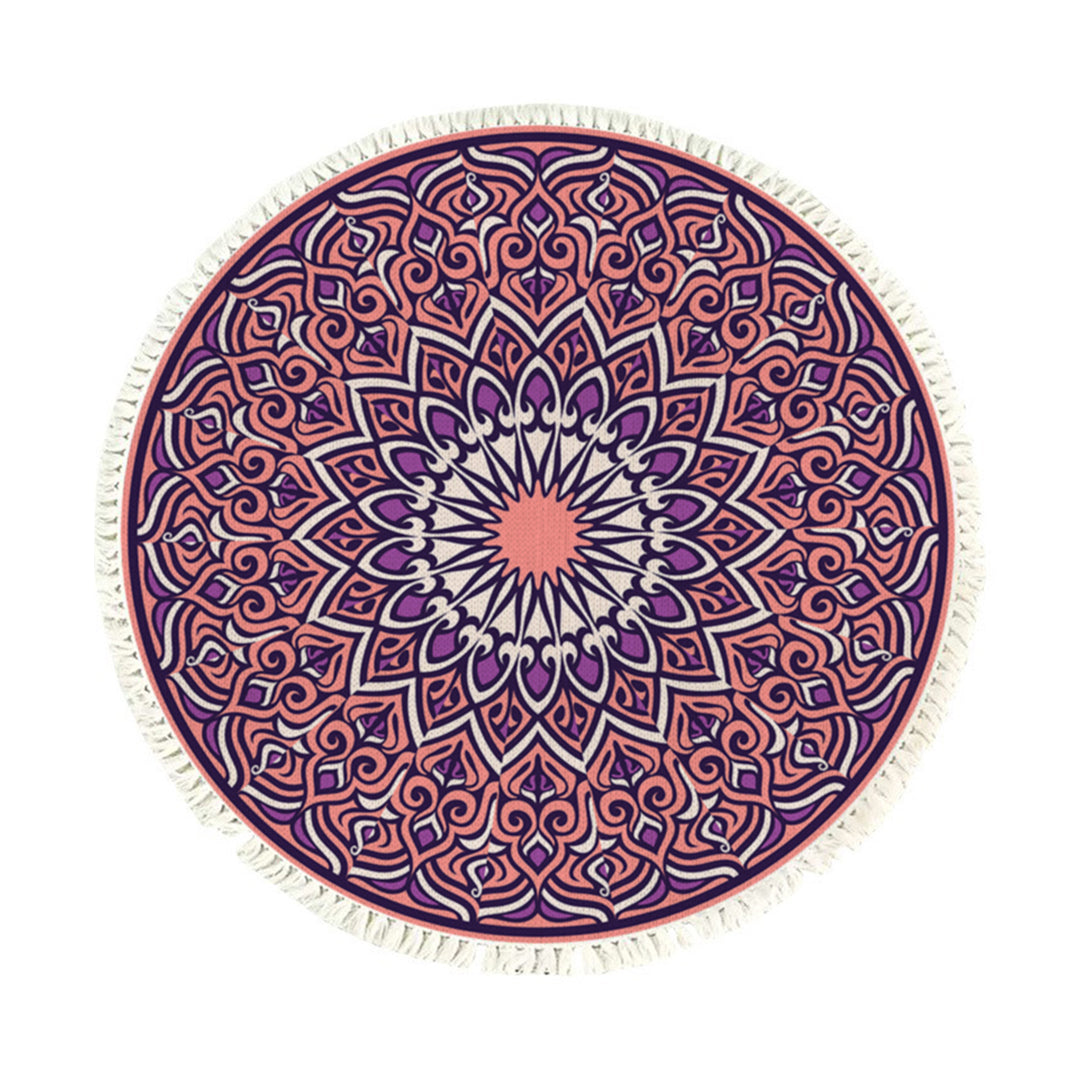 Purple mandala round area rug with anti-slip backing for modern living room decor