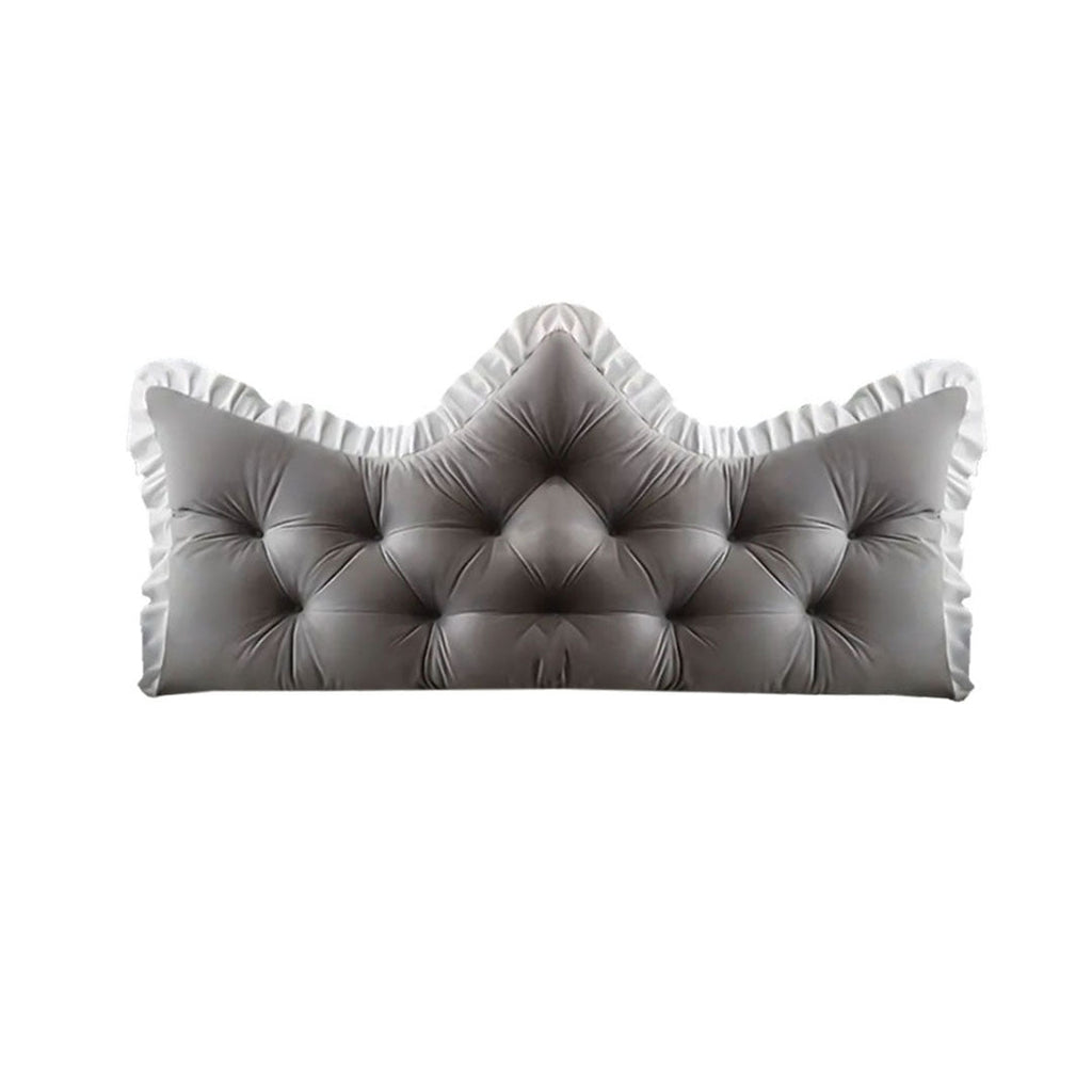 Grey tufted crown headboard cushion pillow with plush polyester fabric and elegant bedroom styling