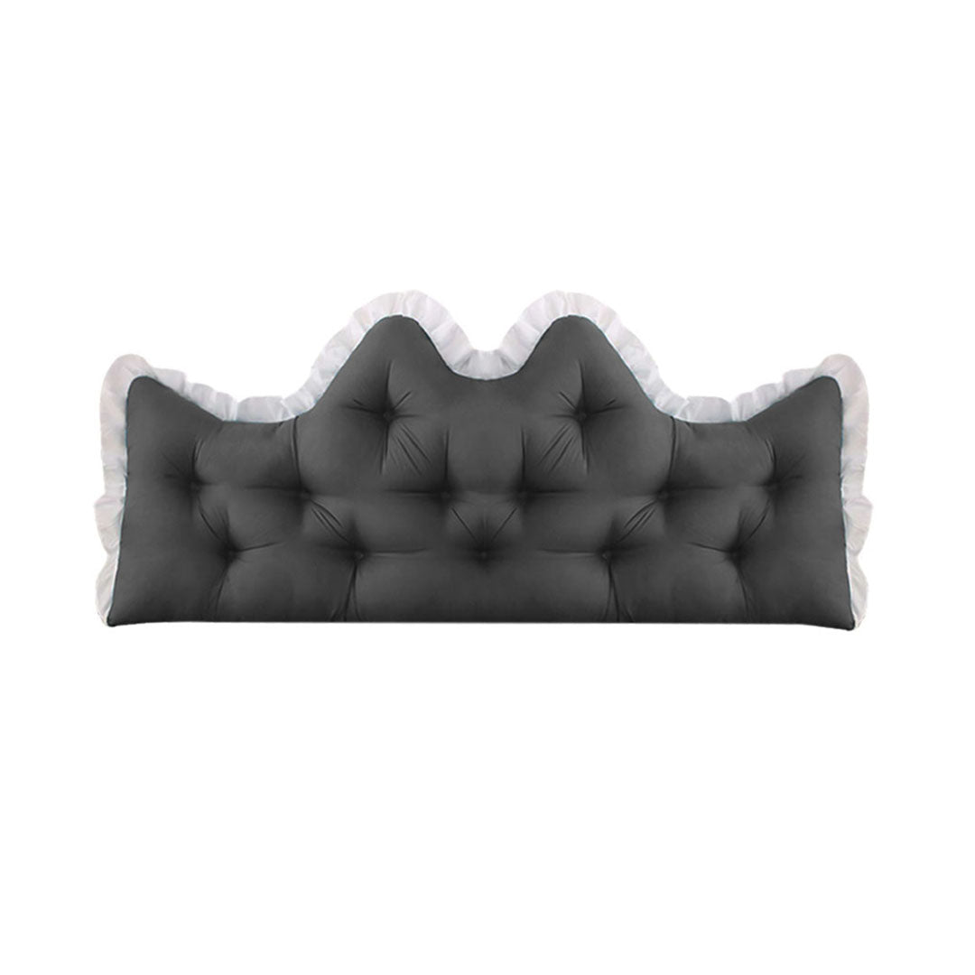 Charcoal grey tufted crown headboard pillow for bed with plush polyester fabric and back support