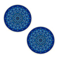 Two 90cm blue mandala patterned round carpets with anti-slip backing for living room floor decor