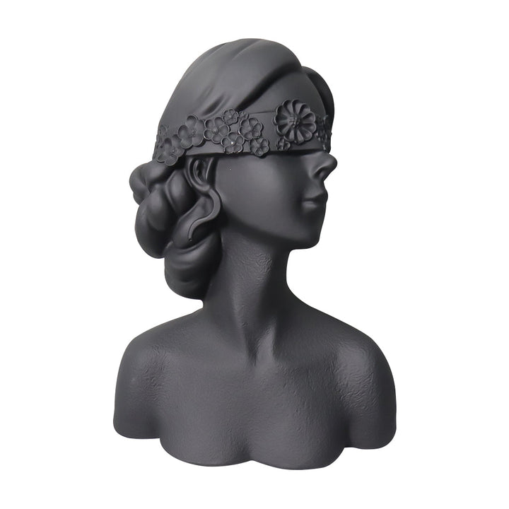 SOGA 36cm Black Resin Sculpture Blindfold Lady Bust Design for Home Decor