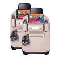 White PVC leather car backseat organizers with multiple storage pockets and tablet holders.