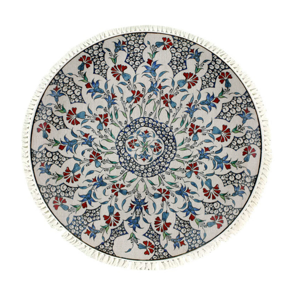 Vibrant 120cm round area rug with multicolor mandala pattern, plush polyester pile, and anti-slip backing