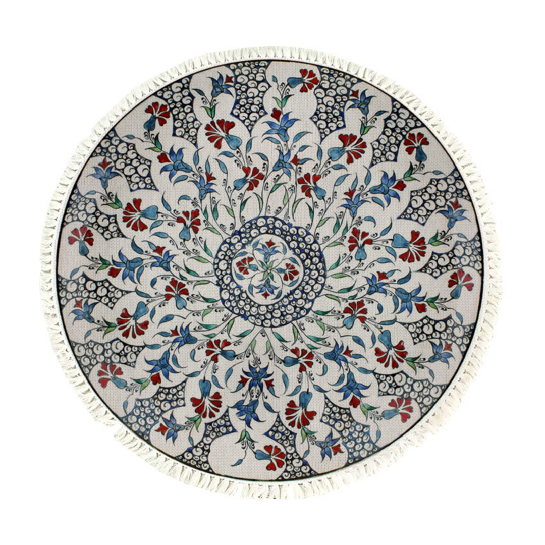 Vibrant 120cm round area rug with multicolor mandala pattern, plush polyester pile, and anti-slip backing
