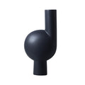 Large black ceramic modern abstract vase with narrow neck for contemporary home decor styling.