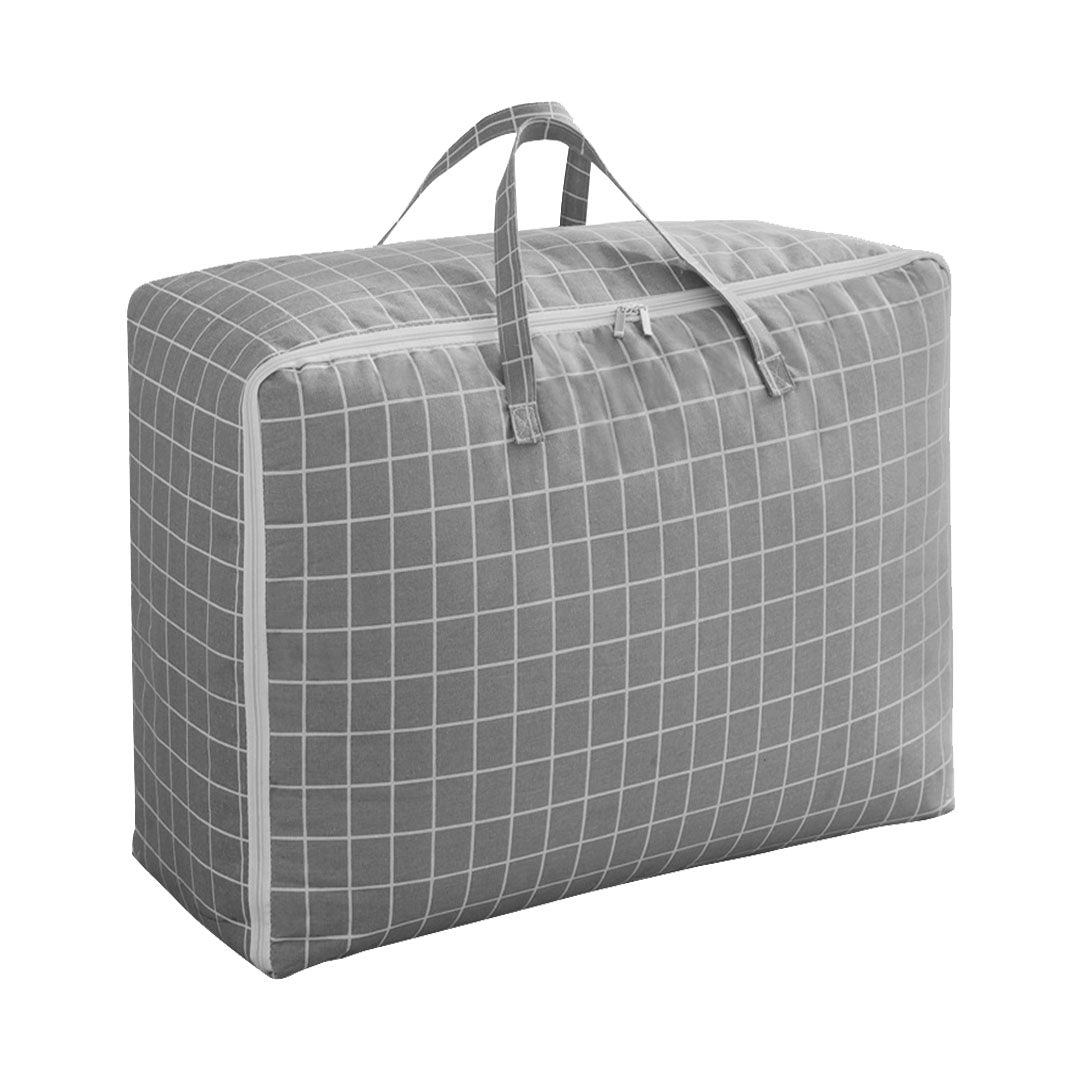 SOGA grey plaid medium foldable travel storage luggage bag with dual zipper and sturdy handles