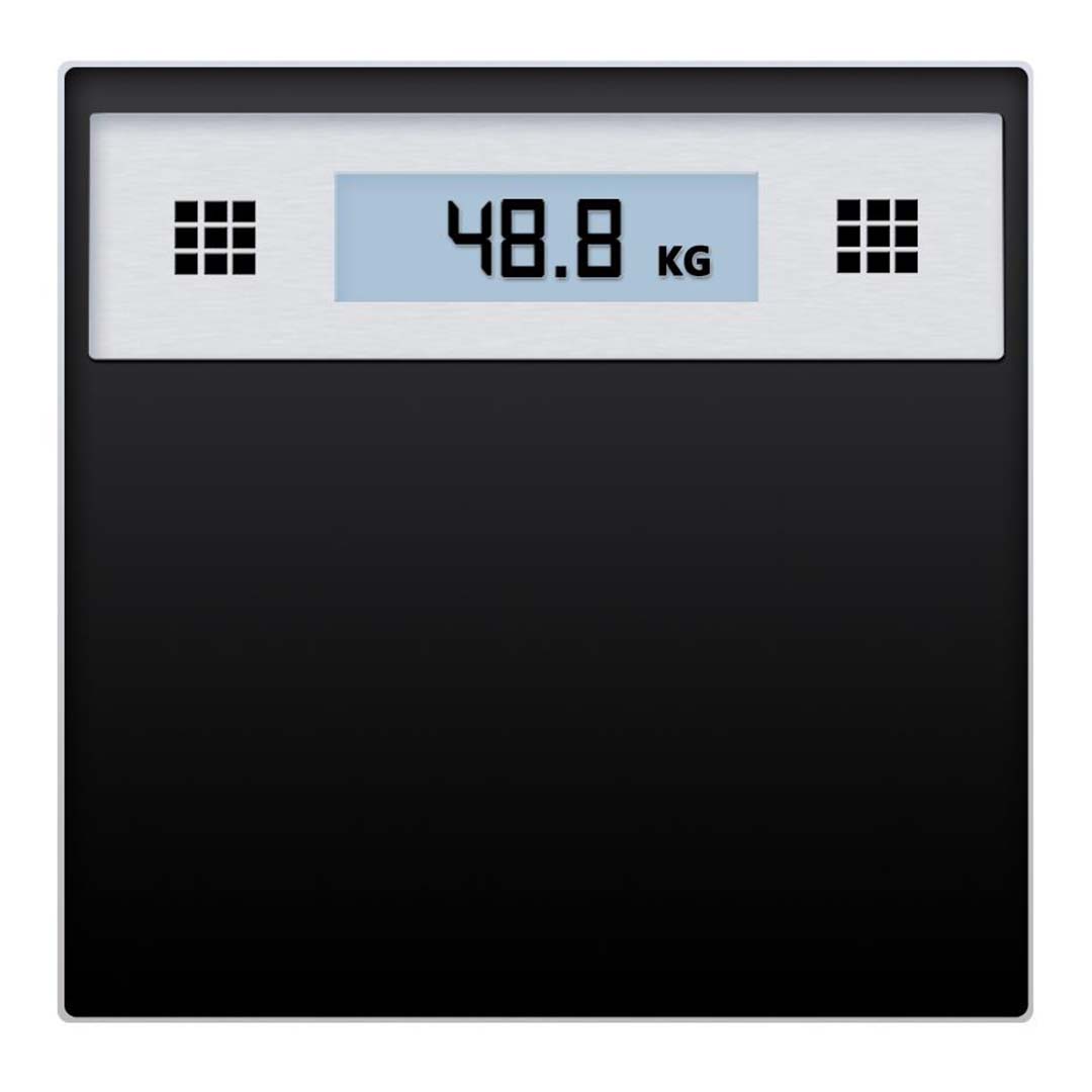 Electronic talking bathroom scale in tempered glass with large LCD display and digital weight numbers
