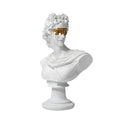 White Greco-Roman resin bust sculpture with modern gold sunglasses standing at 40cm tall