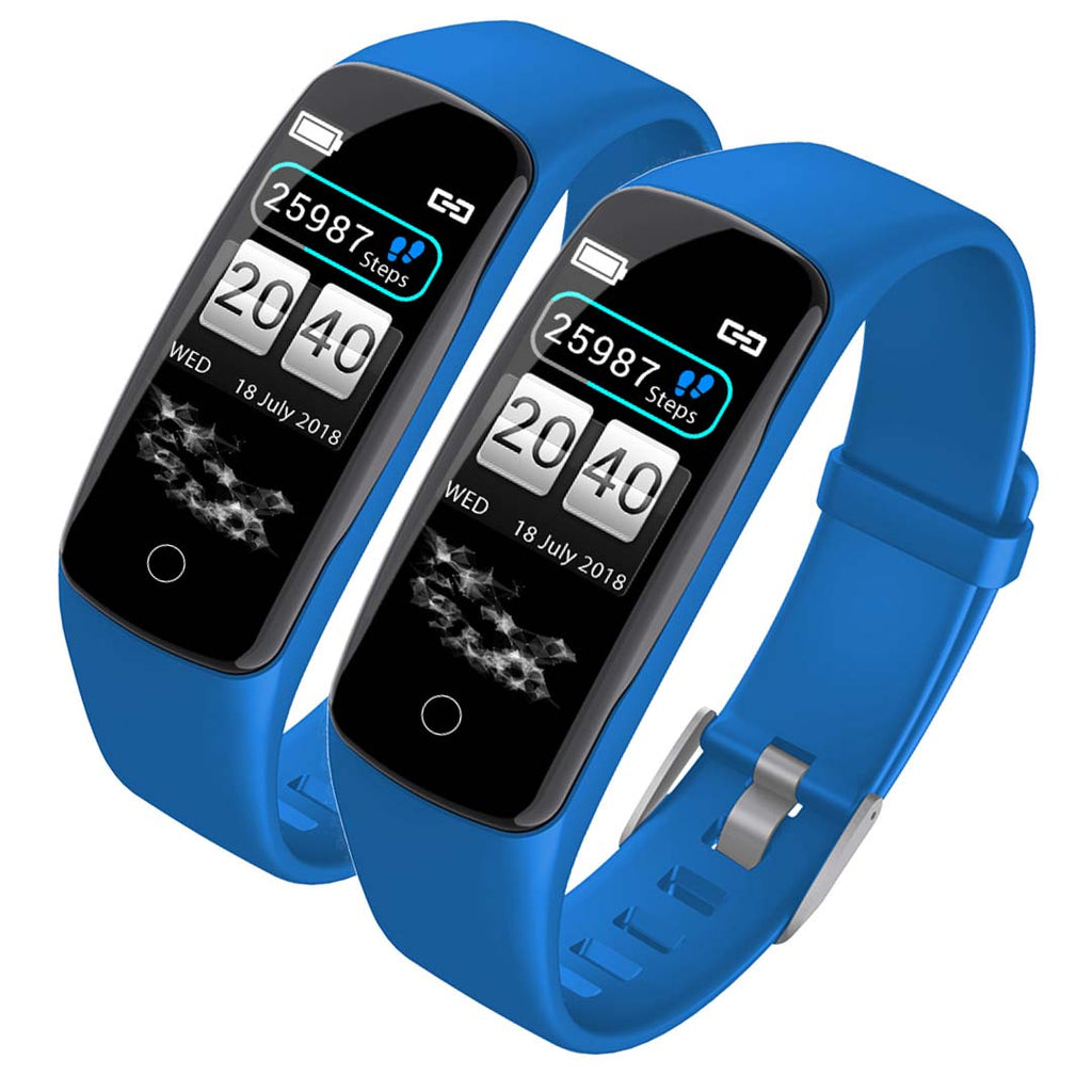 Blue touch smart watch two pack fitness tracker with breathable silicone straps and digital display screen