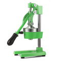 Green solid cast iron manual citrus juicer with food grade stainless steel strainer and heavy handle