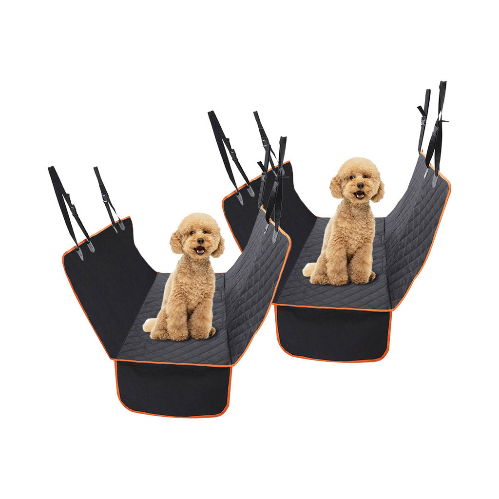 Black waterproof dog car seat cover back seat protector hammock with yellow edges installed