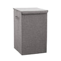 Large grey canvas collapsible laundry hamper storage box with lid and carrying handles