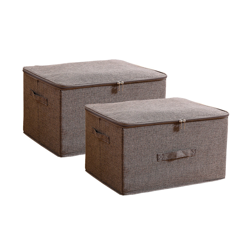 Coffee brown large double zipper storage box foldable clothes basket with reinforced handles