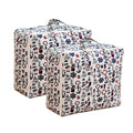 Two foldable nautical print travel storage bags with double zippers and reinforced handles