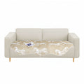 Beige horse print four-seater sofa cover, polyester throw blanket draped elegantly over living room furniture