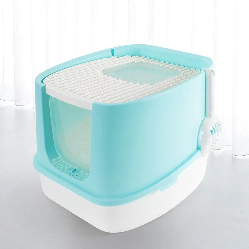 Enclosed anti-splash cat litter box in modern minimalist plastic design with high walls — view 3