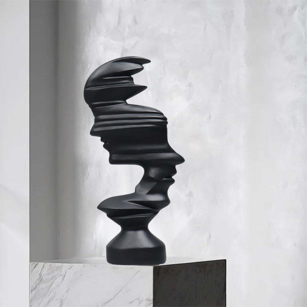 Matte black dual-face abstract resin sculpture standing 44cm tall for modern home decor — view 2
