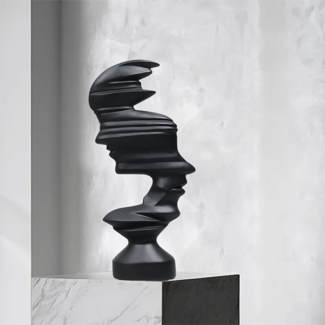 Matte black dual-face abstract resin sculpture standing 44cm tall for modern home decor — view 2