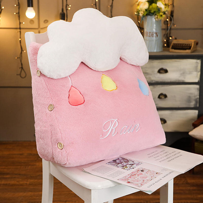 Two pink cute cloud shaped plush lumbar wedge pillows for bed or sofa — view 2