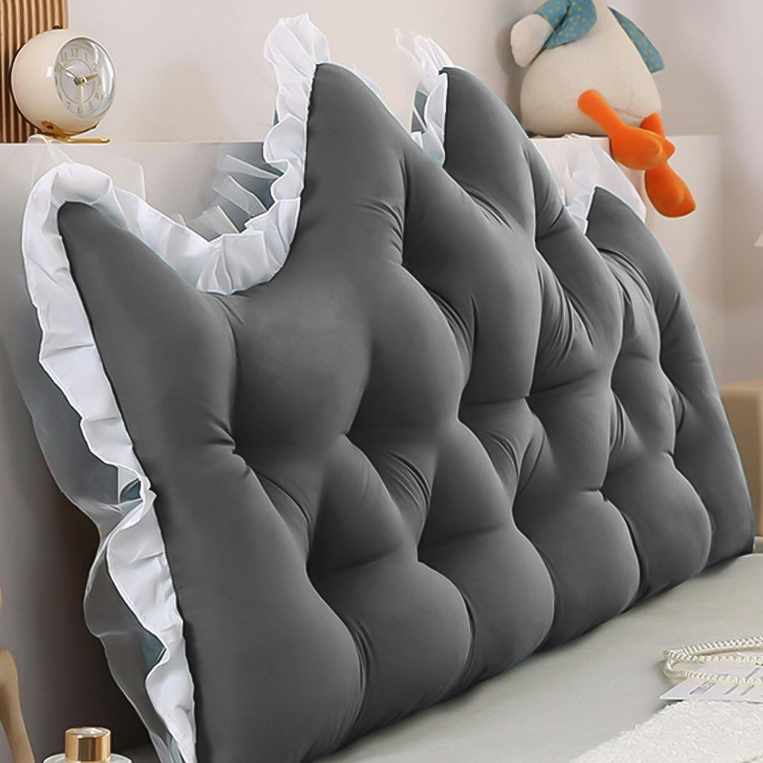 Charcoal grey tufted crown headboard pillow for bed with plush polyester fabric and back support — view 2