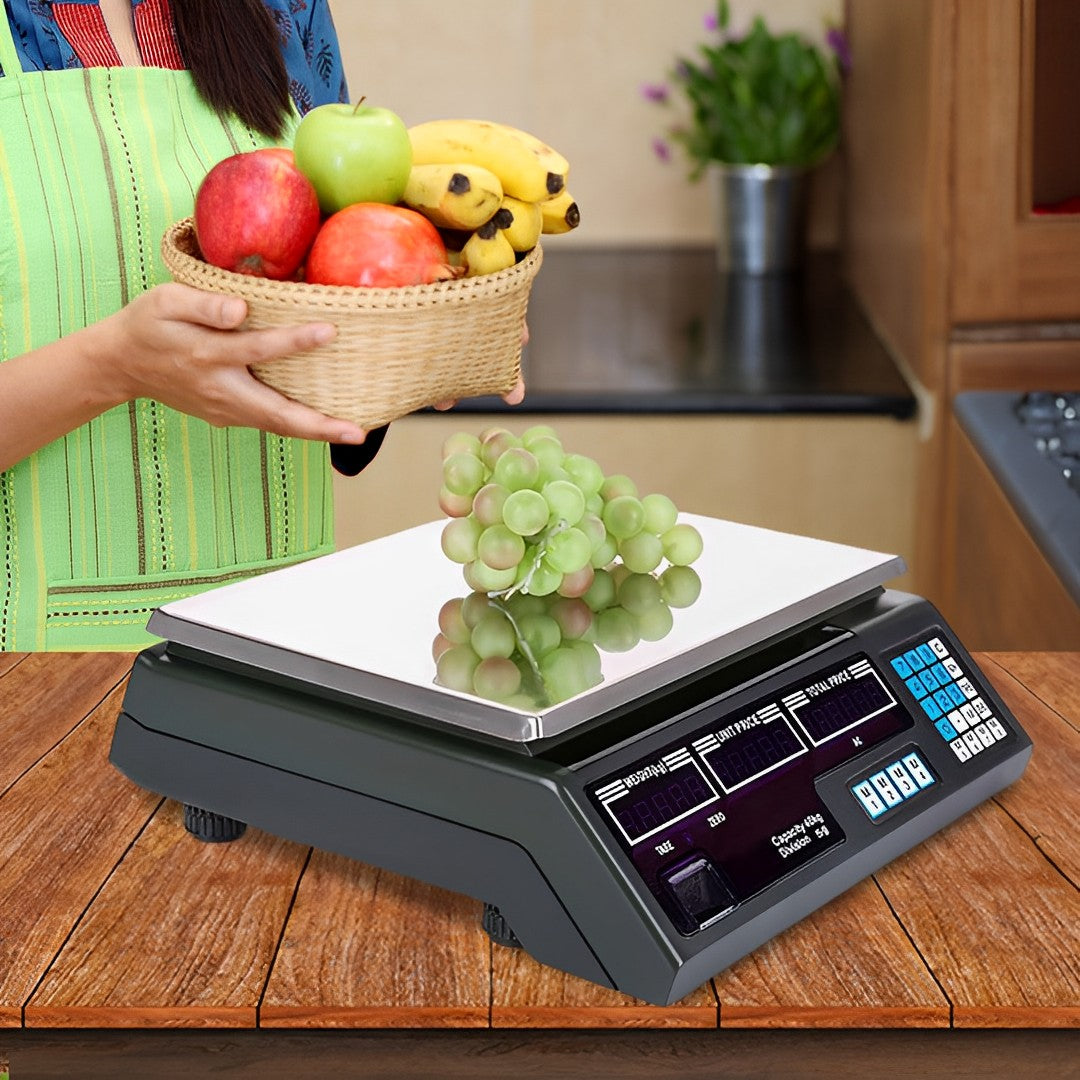 Two SOGA digital kitchen scales in black with stainless steel platforms and double sided LCD displays — view 2