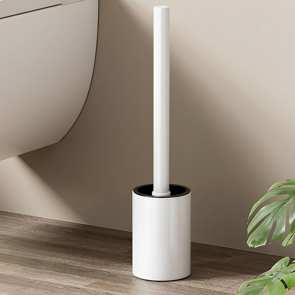 White wall-mounted aluminum toilet brush and holder set with ergonomic handle and hygienic bristles — view 2