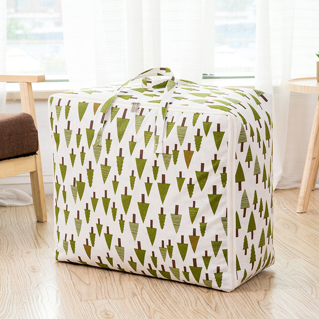 SOGA green pine tree patterned medium foldable travel storage luggage bag with double zippers and handles — view 2