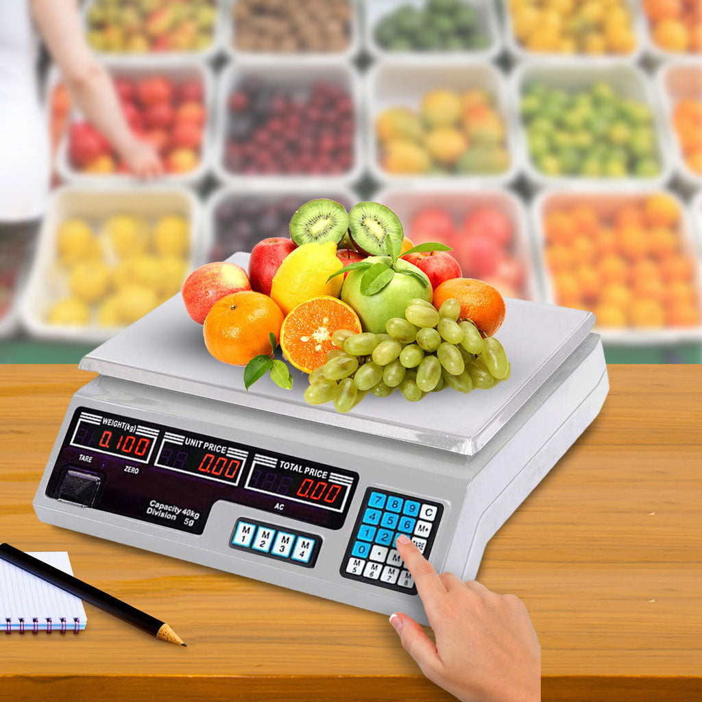Two white SOGA digital kitchen scales with stainless steel platforms and dual-sided bright LCD displays — view 2