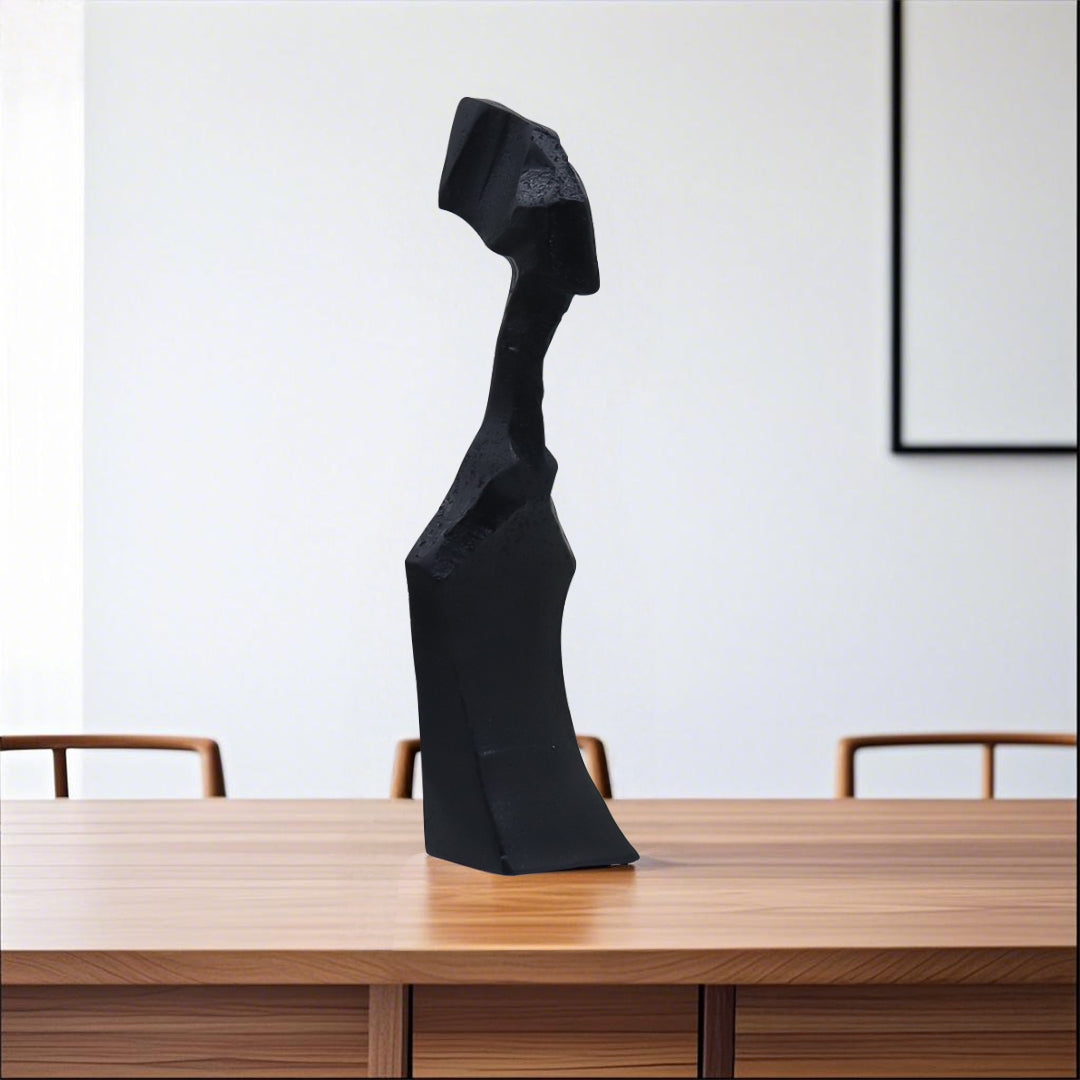 Matte black abstract geometric resin sculpture 40cm modern minimalist art accent piece for home decor — view 2