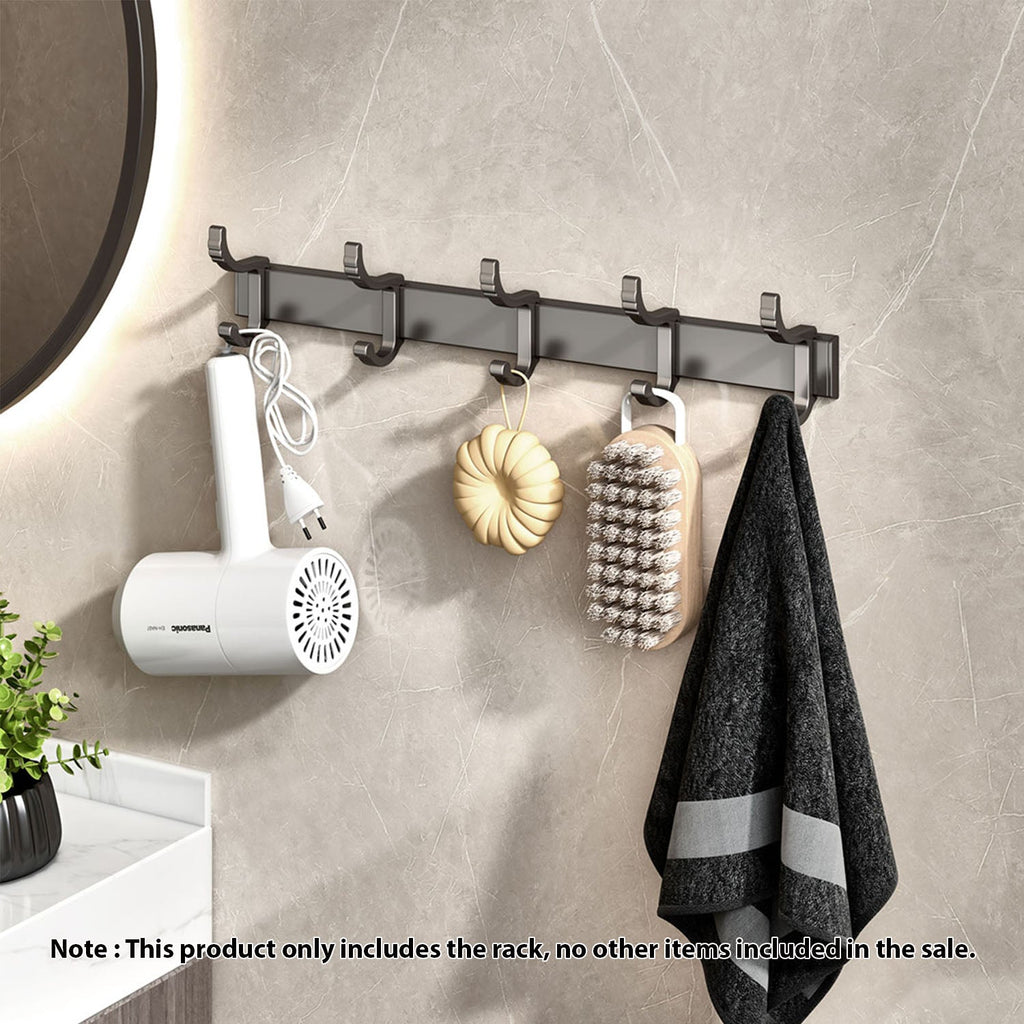 Black wall mounted aluminum towel rack organizer with multiple hooks for bathroom and entryway storage — view 2