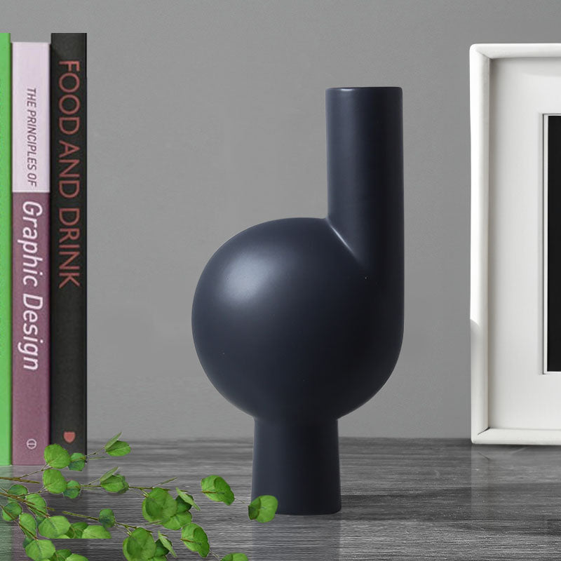 Large black ceramic modern abstract vase with narrow neck for contemporary home decor styling. — view 2