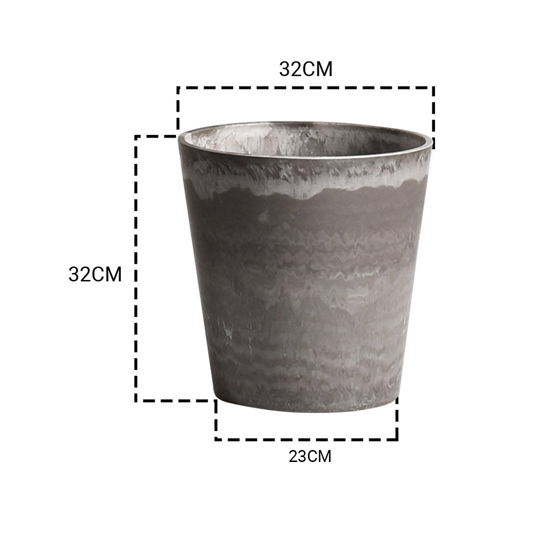 Rock grey round resin plant pot with a concrete cement pattern for indoor gardening — view 2