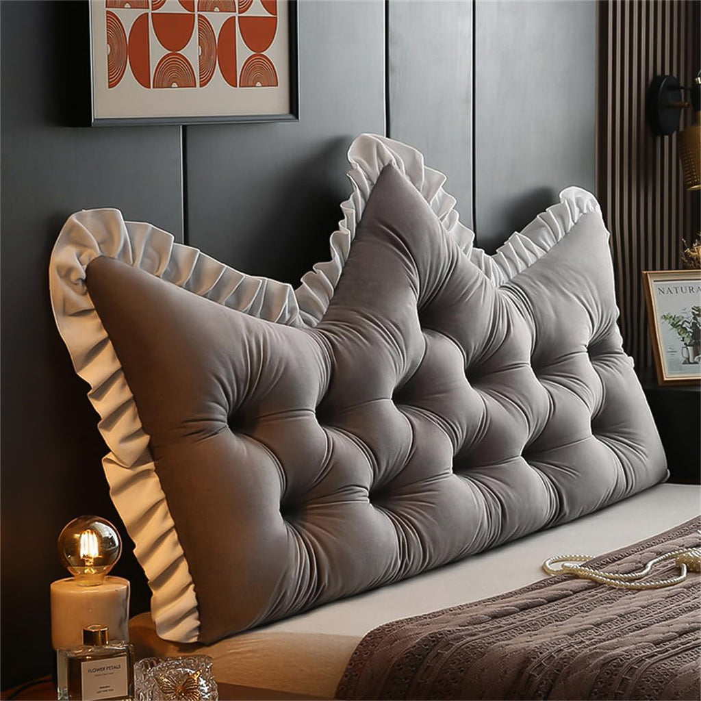 Grey 150cm crown headboard pillow featuring a plush tufted design for cozy bed backrest support — view 2