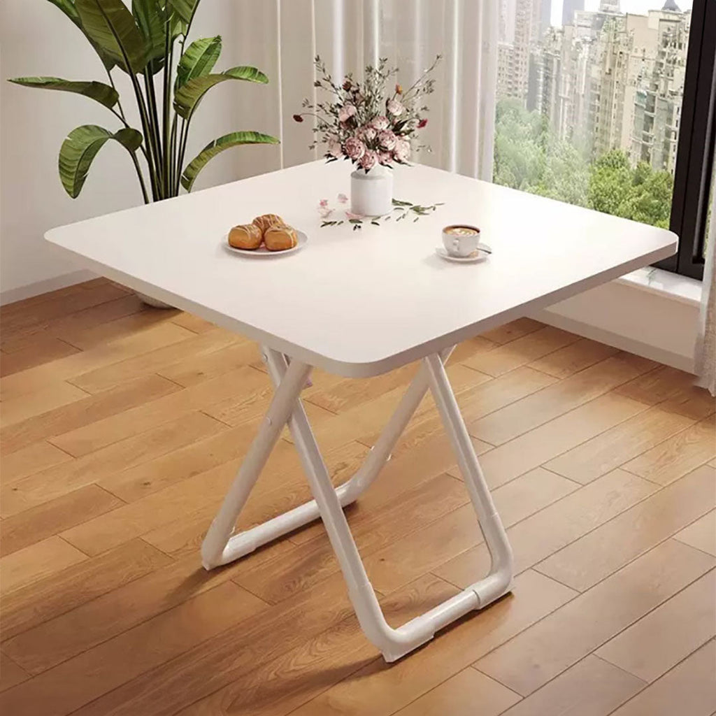 Modern minimalist 80cm white square table with matching white wooden legs for dining or office use — view 2