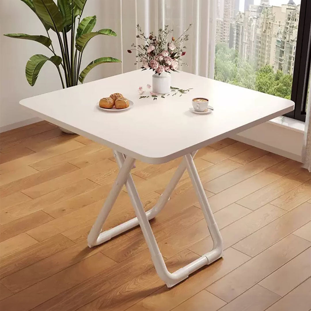 Modern minimalist 80cm white square table with matching white wooden legs for dining or office use — view 2