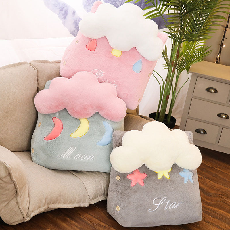 Two green cloud shaped plush wedge pillows for lumbar support on a bed or sofa — view 2