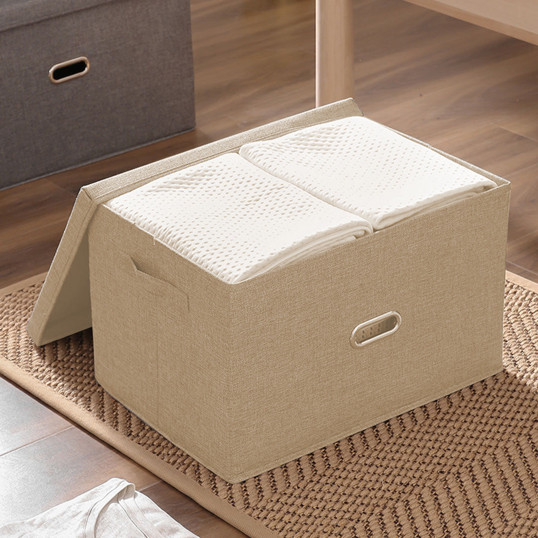 Beige foldable canvas storage box with reinforced handles perfect for stylish home and closet organization — view 2
