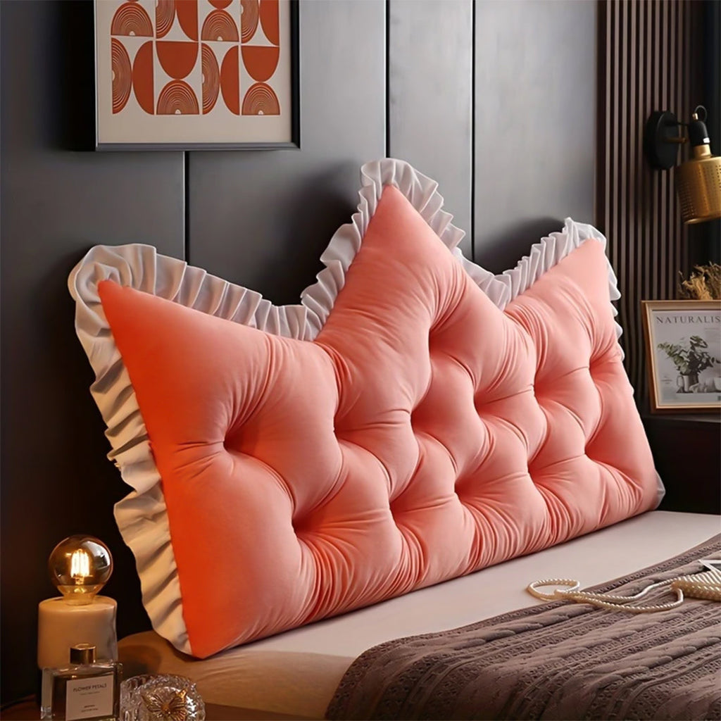 Pink tufted crown shaped headboard pillow for queen and king beds with plush back support — view 2