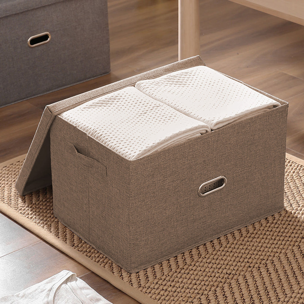 Large coffee brown foldable canvas storage box with reinforced handles for home organization — view 2