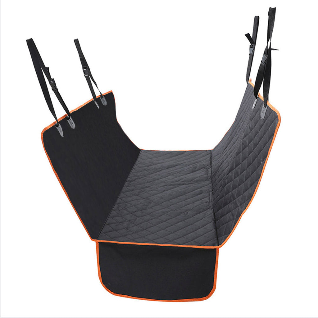 Black waterproof dog car seat cover back seat protector hammock with yellow edges installed — view 2